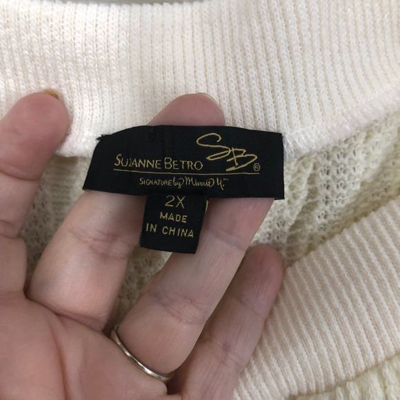 Suzanne Betro Lightweight Chunky Cable Knit Sweater, Sweetheart Neck, 3/4 SZ 2X - Picture 6 of 6